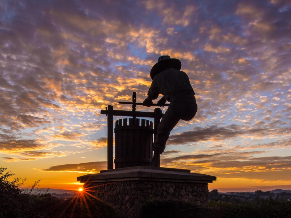 Napa Valley Grape Crusher at sunset