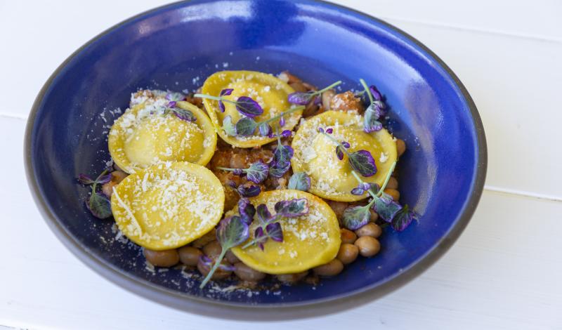 Smoked Eggplant and Goat Cheese Ravioli from Brix Restaurant & Gardens in Napa Valley, CA