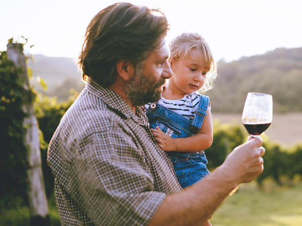 Father with Daughter in a vineyard