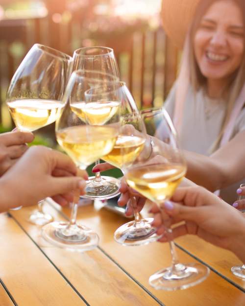 friends cheers with white wine