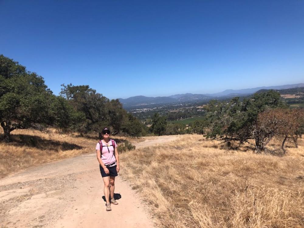 A hiker pauses to enjoy the view along a trail at Skyline Park.