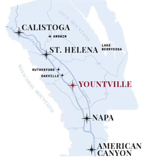 town of Yountville, Napa Valley map