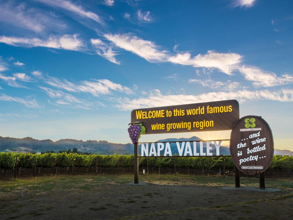 Napa Valley sign: Welcome to this world famous wine growing region